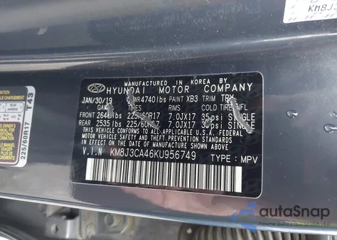 2019 Hyundai Tucson Value z USA, uszkodzony, nr VIN KM8J3CA46KU956749